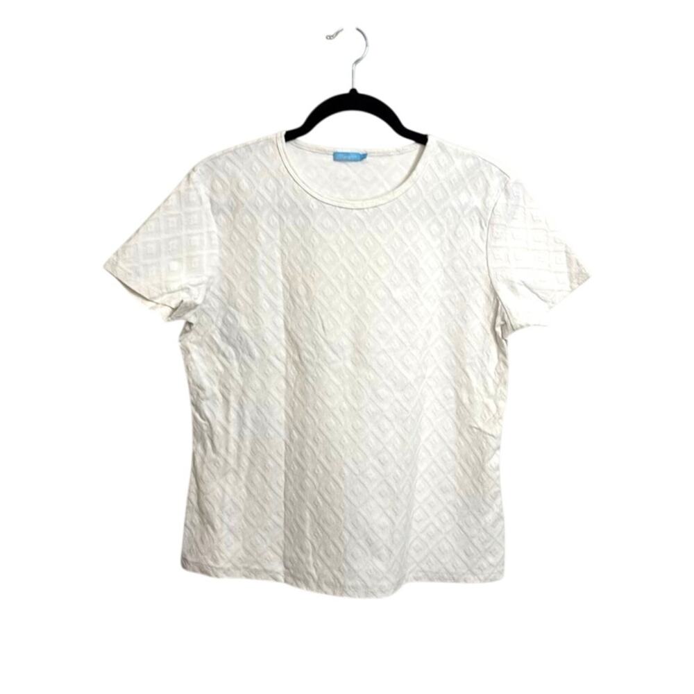 J. McLaughlin Top Womens XL White Embossed Diamond Jacquard Short Sleeve Shirt